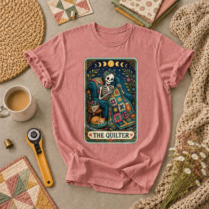 The Quilter Tarot Card Skeleton Cat Quilt T-Shirt - Heather Mauve