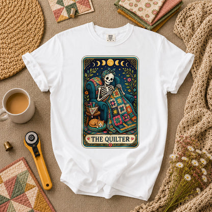 The Quilter Tarot Card Skeleton Cat Quilt T-Shirt - White