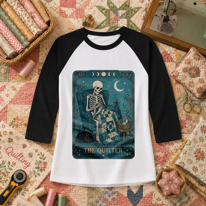 The Quilter Tarot Card Skeleton Halloween Raglan Sleeve - Black