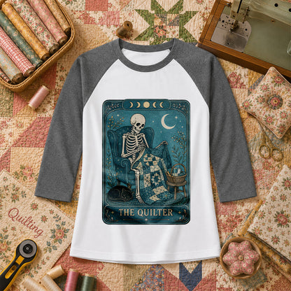 The Quilter Tarot Card Skeleton Halloween Raglan Sleeve - Deep Heather