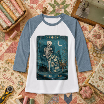 The Quilter Tarot Card Skeleton Halloween Raglan Sleeve - Denim