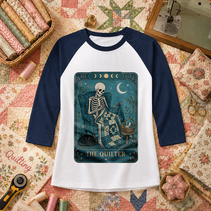 The Quilter Tarot Card Skeleton Halloween Raglan Sleeve - Navy