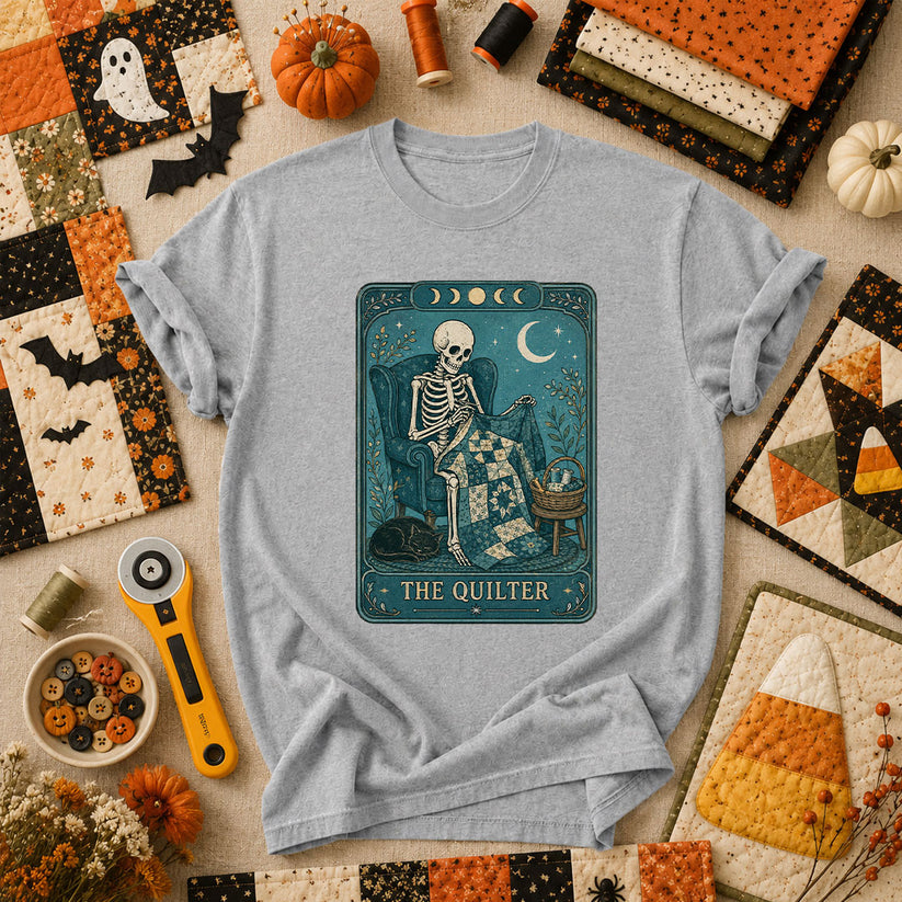 The Quilter Tarot Card Skeleton Halloween T-Shirt - Athletic Heather