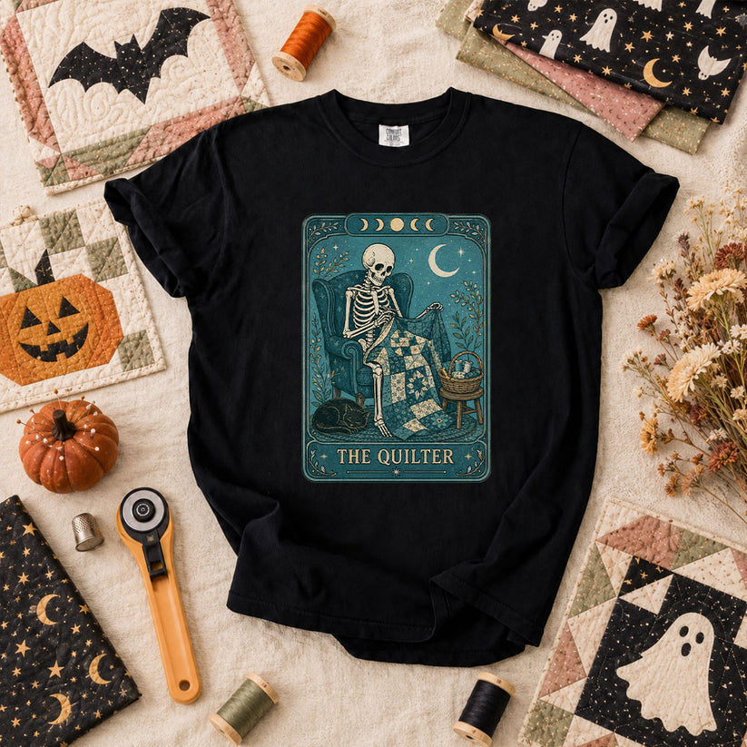 The Quilter Tarot Card Skeleton Halloween T-Shirt - Black