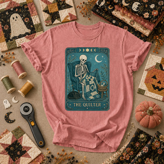 The Quilter Tarot Card Skeleton Halloween T-Shirt - Heather Mauve