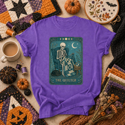 The Quilter Tarot Card Skeleton Halloween T-Shirt - Heather Team Purple