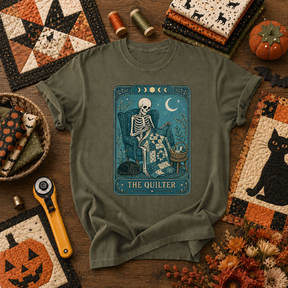 The Quilter Tarot Card Skeleton Halloween T-Shirt - Military Green