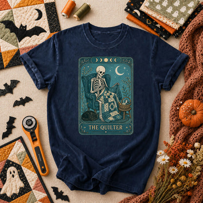 The Quilter Tarot Card Skeleton Halloween T-Shirt - Navy