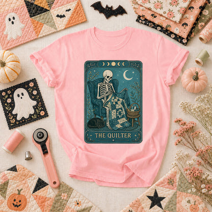 The Quilter Tarot Card Skeleton Halloween T-Shirt - Pink