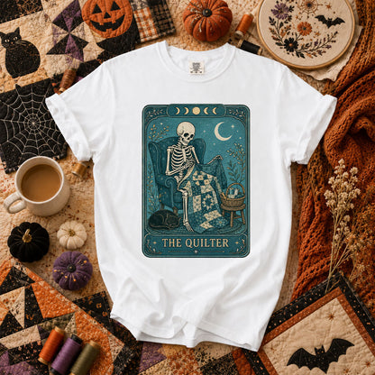 The Quilter Tarot Card Skeleton Halloween T-Shirt - White
