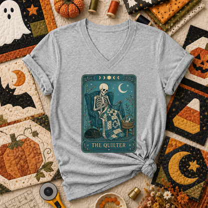 The Quilter Tarot Card Skeleton Halloween Women's V-Neck - Athletic Heather
