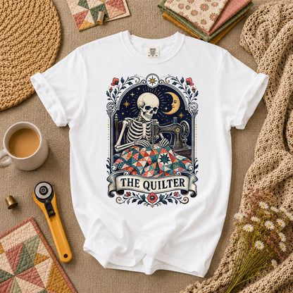 The Quilter Tarot Card Skeleton Sewing T-Shirt - White