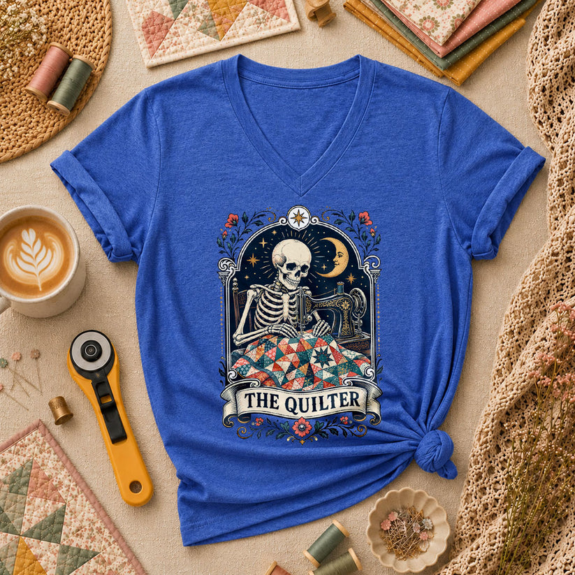 The Quilter Tarot Card Skeleton Sewing Women's V-Neck - Heather True Royal