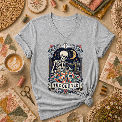 The Quilter Tarot Card Skeleton Sewing Women's V-Neck - Sport Grey