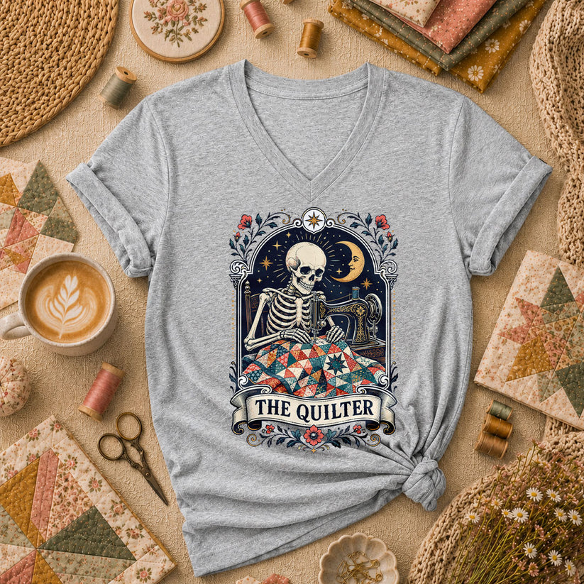 The Quilter Tarot Card Skeleton Sewing Women's V-Neck - Sport Grey
