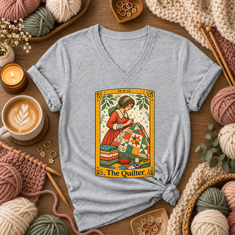 The Quilter Tarot Card Women's V-Neck - Athletic Heather