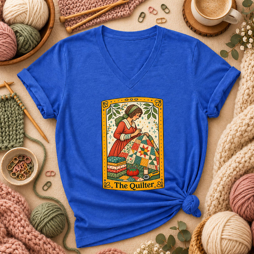 The Quilter Tarot Card Women's V-Neck - Heather True Royal