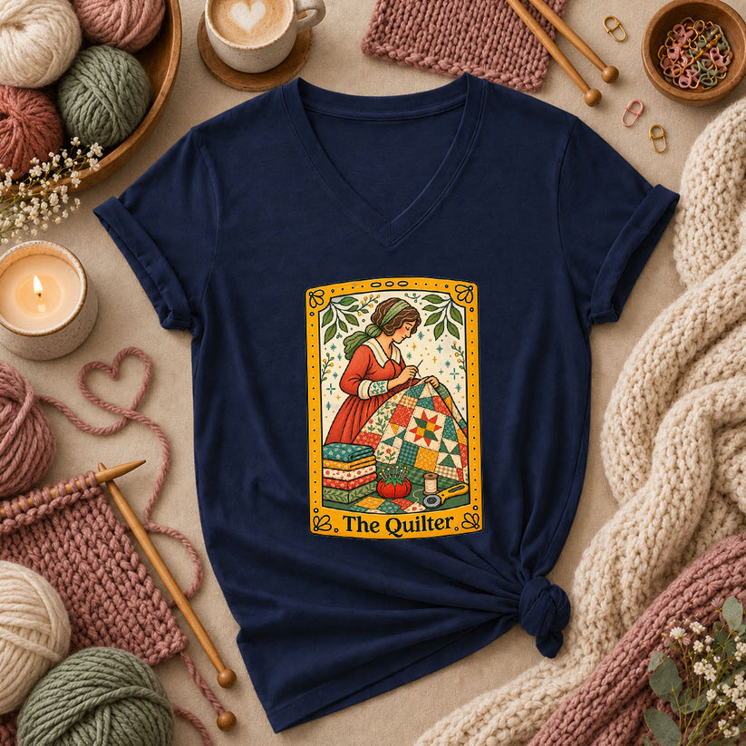 The Quilter Tarot Card Women's V-Neck - Navy