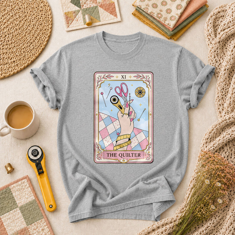 The Quilter Tarot Card XI Sewing Tools T-Shirt - Athletic Heather