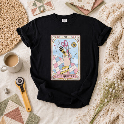 The Quilter Tarot Card XI Sewing Tools T-Shirt - Black