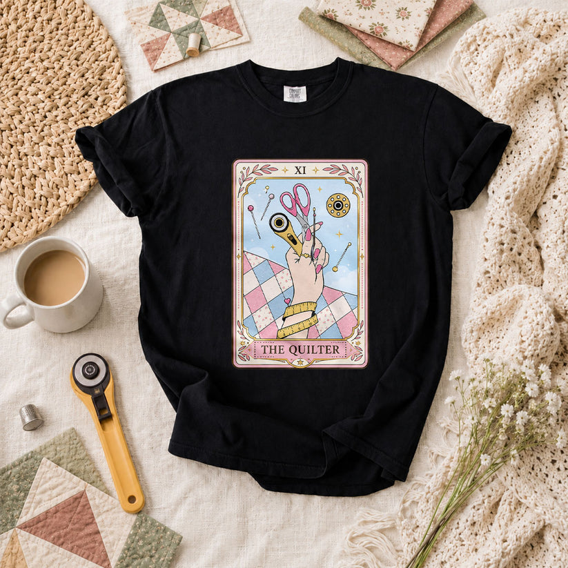 The Quilter Tarot Card XI Sewing Tools T-Shirt - Black