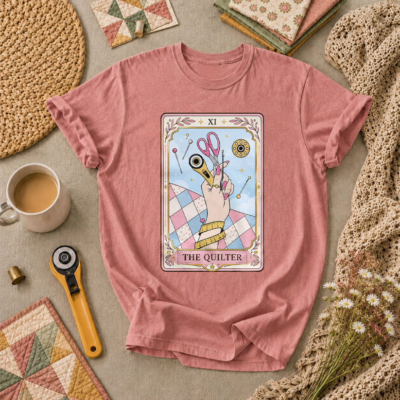 The Quilter Tarot Card XI Sewing Tools T-Shirt - Heather Mauve