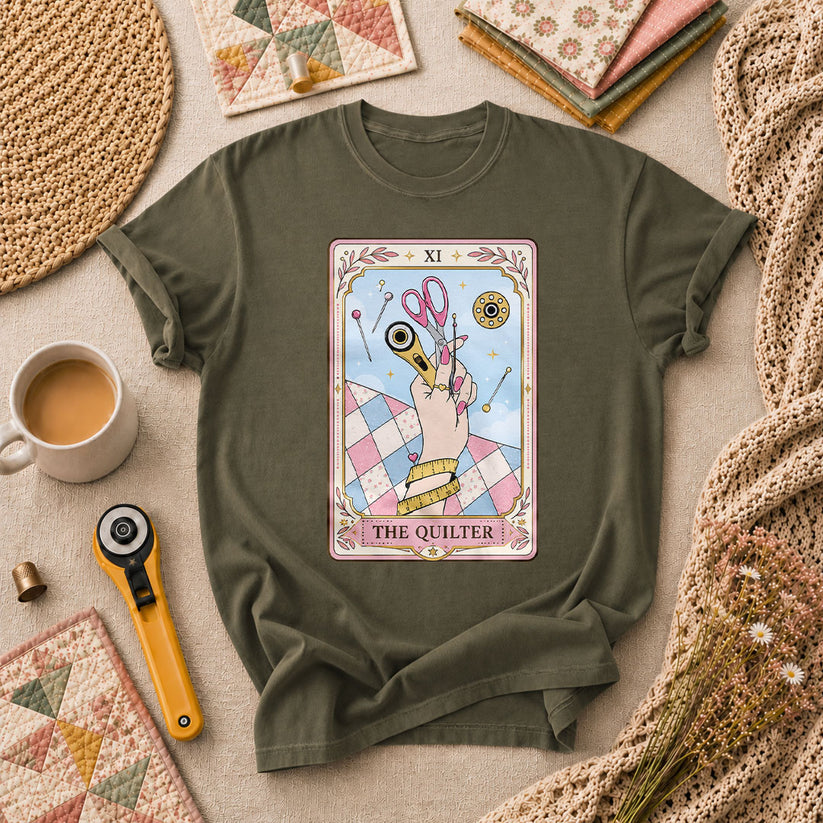 The Quilter Tarot Card XI Sewing Tools T-Shirt - Military Green