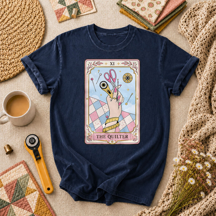The Quilter Tarot Card XI Sewing Tools T-Shirt - Navy
