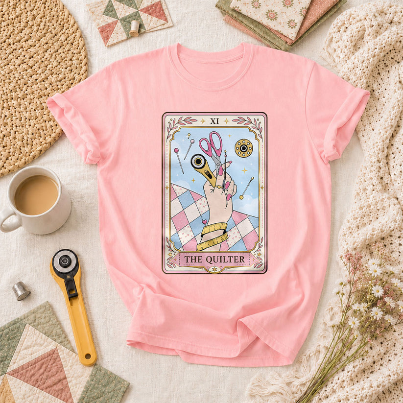 The Quilter Tarot Card XI Sewing Tools T-Shirt - Pink