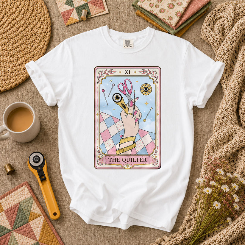 The Quilter Tarot Card XI Sewing Tools T-Shirt - White