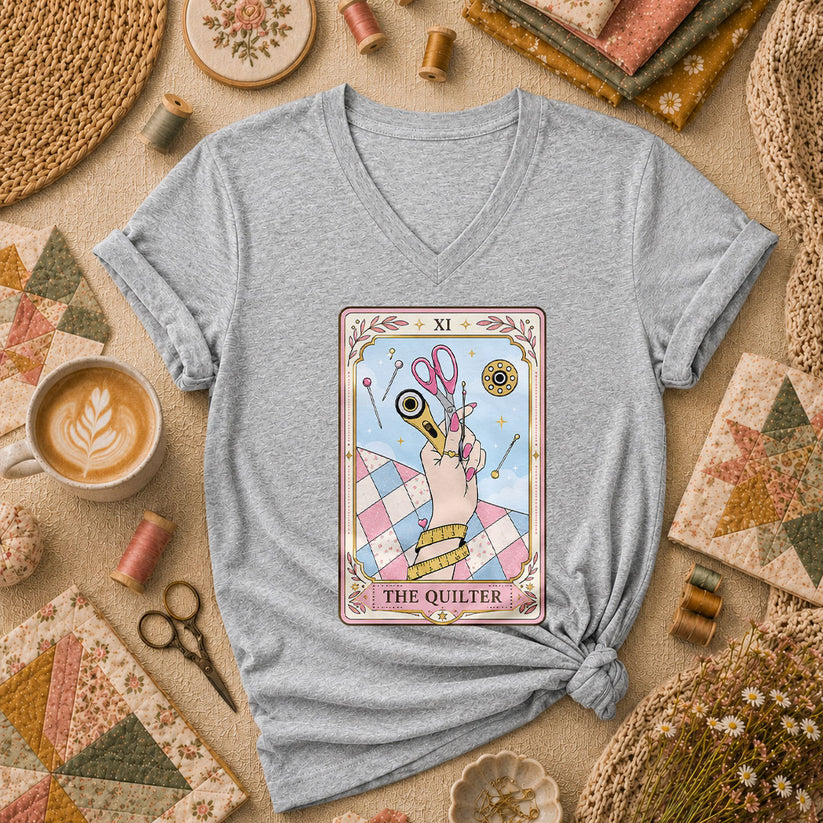 The Quilter Tarot Card XI Sewing Tools Women's V-Neck - Athletic Heather