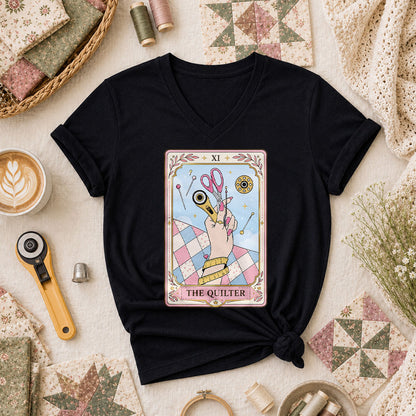 The Quilter Tarot Card XI Sewing Tools Women's V-Neck - Black