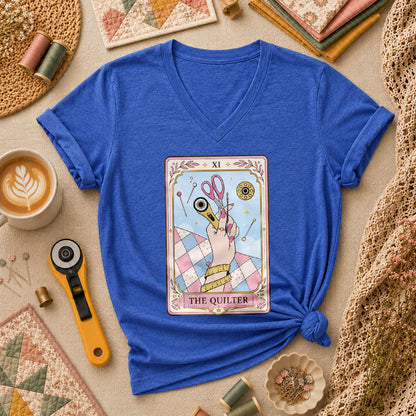 The Quilter Tarot Card XI Sewing Tools Women's V-Neck - Heather True Royal