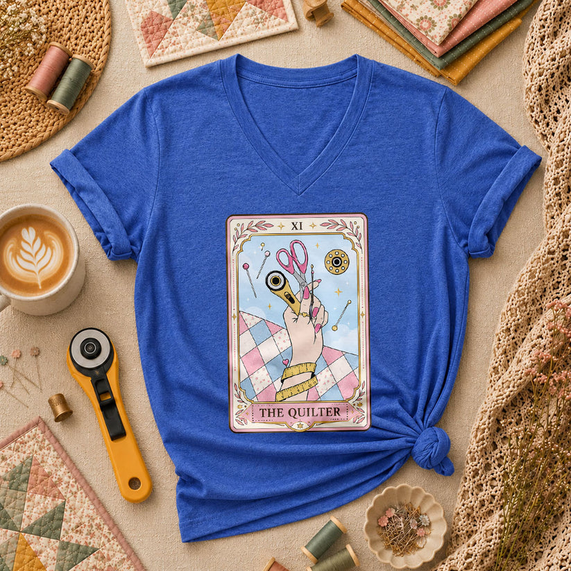 The Quilter Tarot Card XI Sewing Tools Women's V-Neck - Heather True Royal