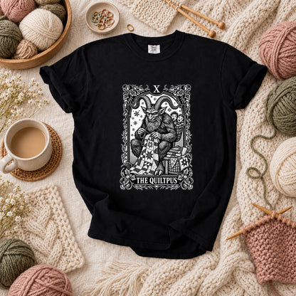 The Quiltpus Krampus Christmas Quilting Tarot T-Shirt - Black