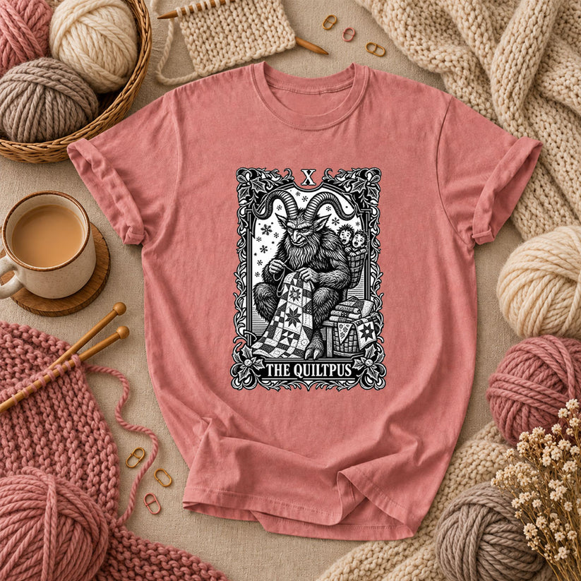 The Quiltpus Krampus Christmas Quilting Tarot T-Shirt - Heather Mauve