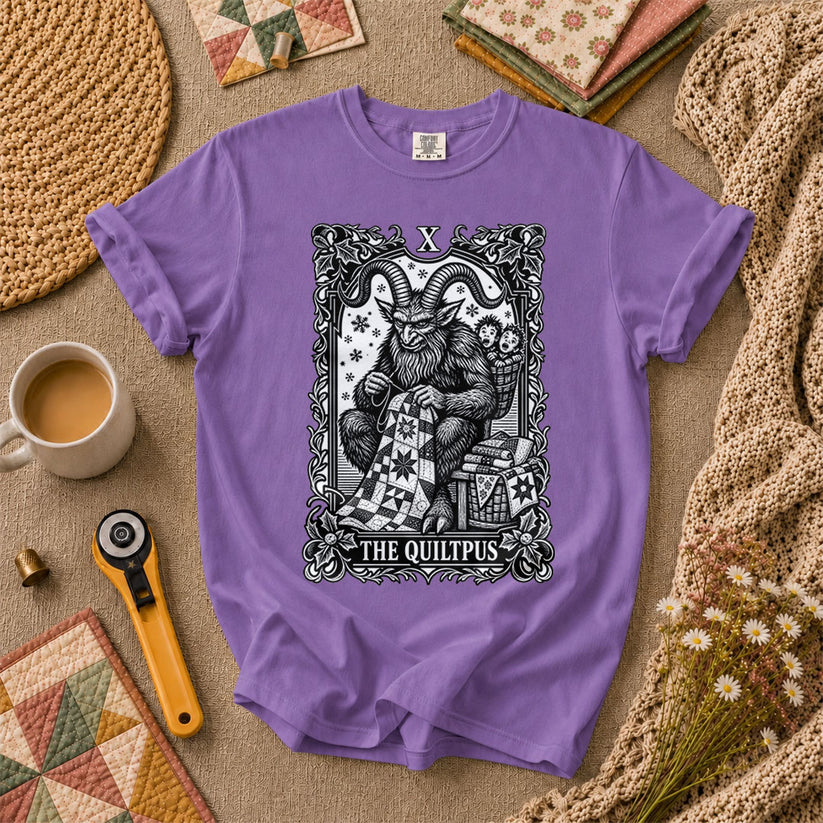 The Quiltpus Krampus Christmas Quilting Tarot T-Shirt - Heather Team Purple