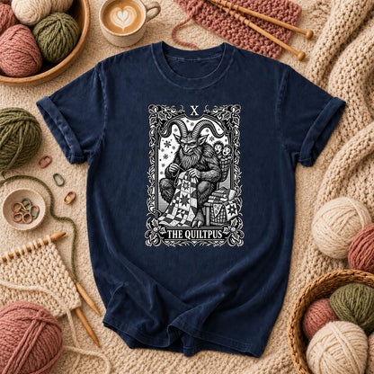 The Quiltpus Krampus Christmas Quilting Tarot T-Shirt - Navy