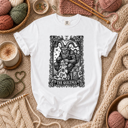 The Quiltpus Krampus Christmas Quilting Tarot T-Shirt - White