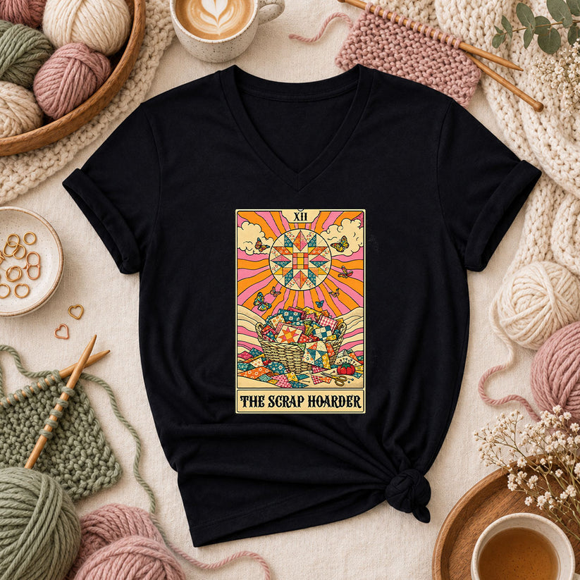 The Scrap Hoarder Tarot Card Women's V-Neck - Black