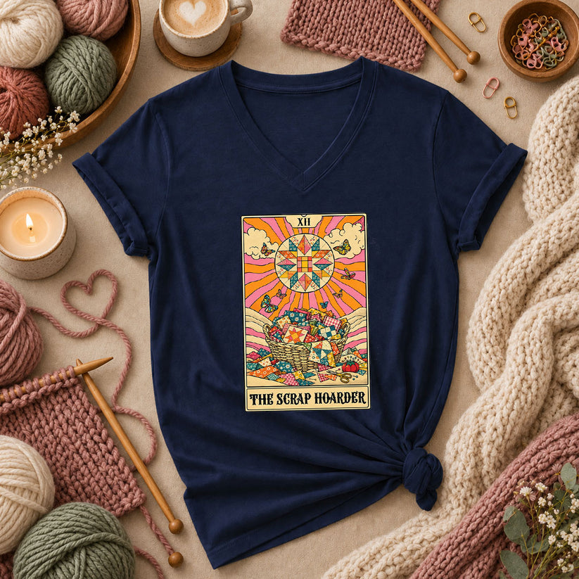 The Scrap Hoarder Tarot Card Women's V-Neck - Navy