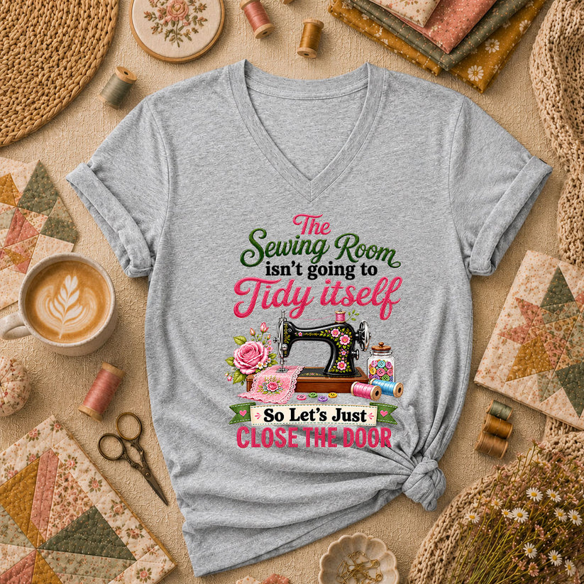 The Sewing Room Isn't Going To Tidy Itself Women's V-Neck - Athletic Heather