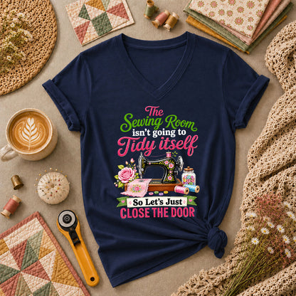 The Sewing Room Isn't Going To Tidy Itself Women's V-Neck - Navy