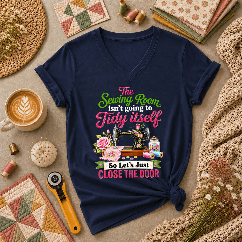 The Sewing Room Isn't Going To Tidy Itself Women's V-Neck - Navy