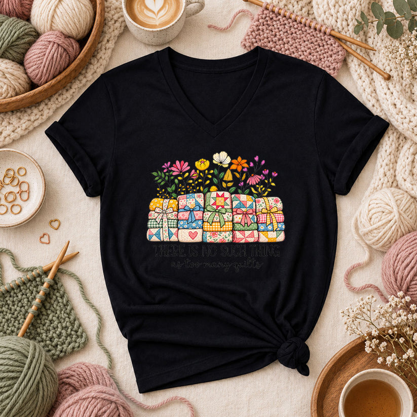 There Is No Such Thing As Too Many Quilts Women's V-Neck - Black