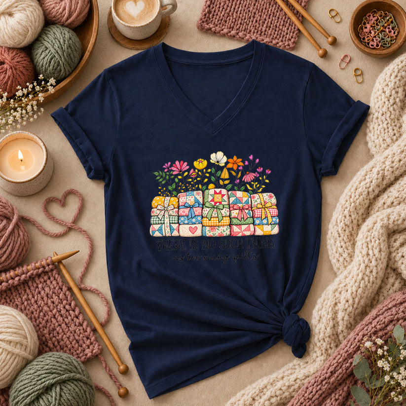 There Is No Such Thing As Too Many Quilts Women's V-Neck - Navy