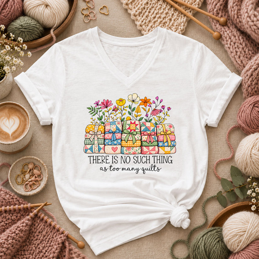 There Is No Such Thing As Too Many Quilts Women's V-Neck - White