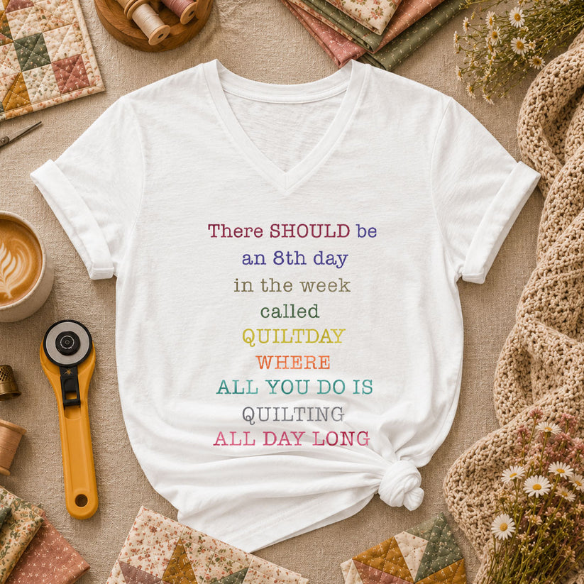 There Should Be An 8th Day Called Quiltday Funny Women's V-Neck - White