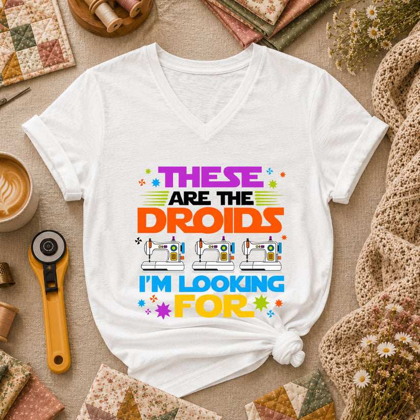 These Are The Droids I'm Looking For Sewing Machine Women's V-Neck - White