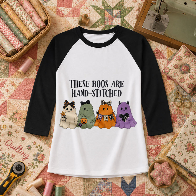 These Boos Are Hand-Stitched Ghost Halloween Raglan Sleeve - Black